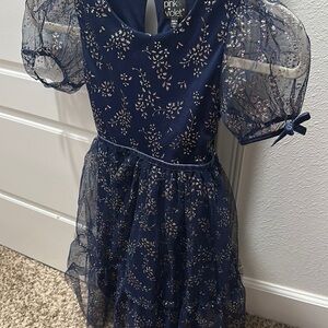 Navy Blue Floral Kids Dress